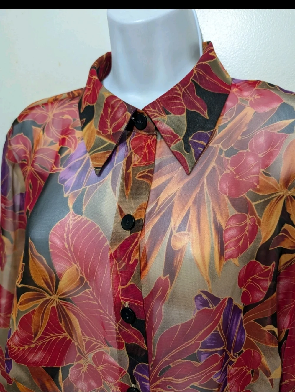 Avenue Sheer Floral Button Down Shirt 14/16 XL Whimsical Romantic #32 - Picture 1 of 7
